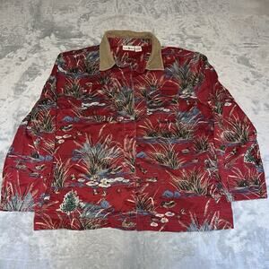 Vintage Duck Head Marsh Nature Print Chore Button Up Corduroy Collar Jacket L